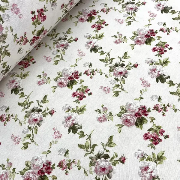 Tela loneta estampada floral color rosa