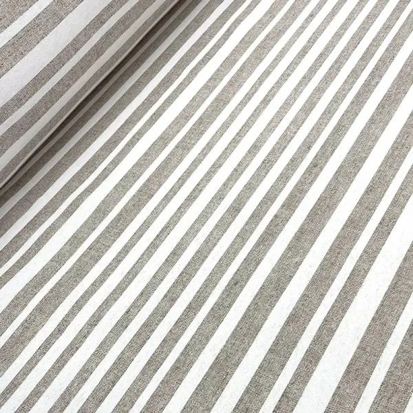 Tela loneta de rayas beige y blanco para decoración