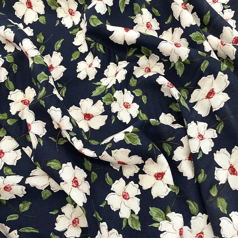 rayon-chalis-flor-rosa-marino-800x800 Tela Rayon Chalis con flores rosa sobre fondo marino