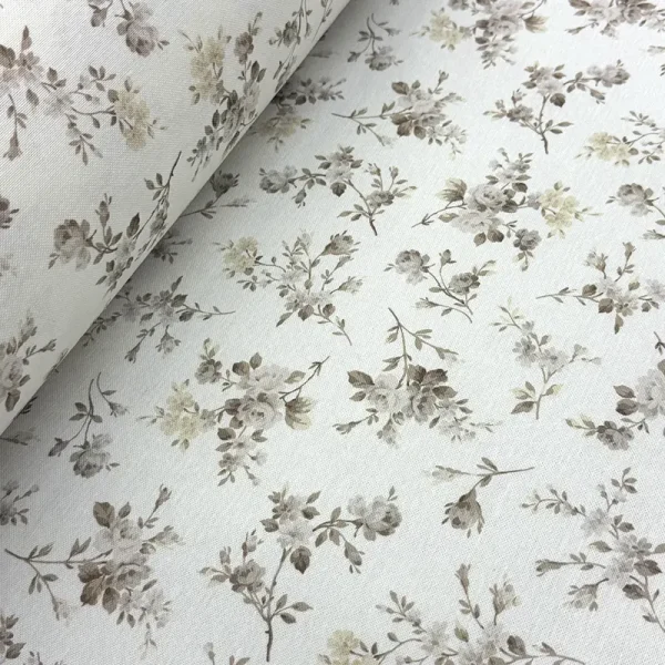 Tela Sabena Half Panama Dig con estampado floral en tonos beige para decoración y mantelería.