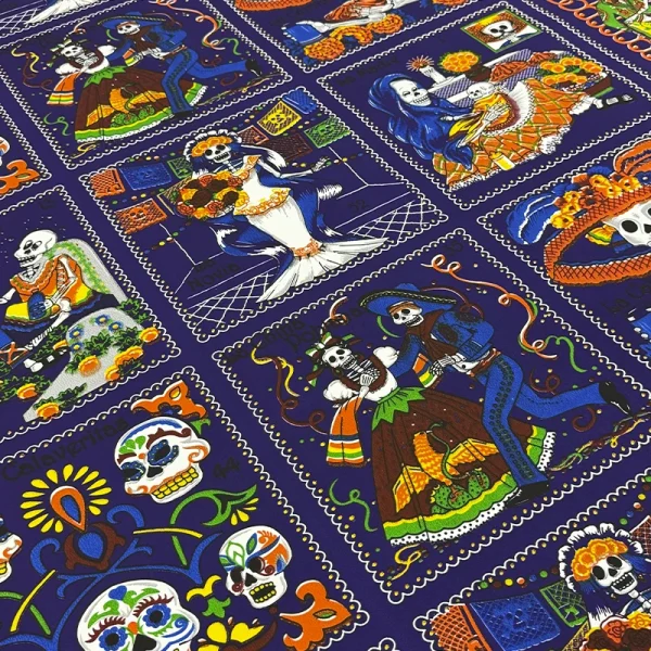 Mantel Canasta Lotería de Esqueletos Morado