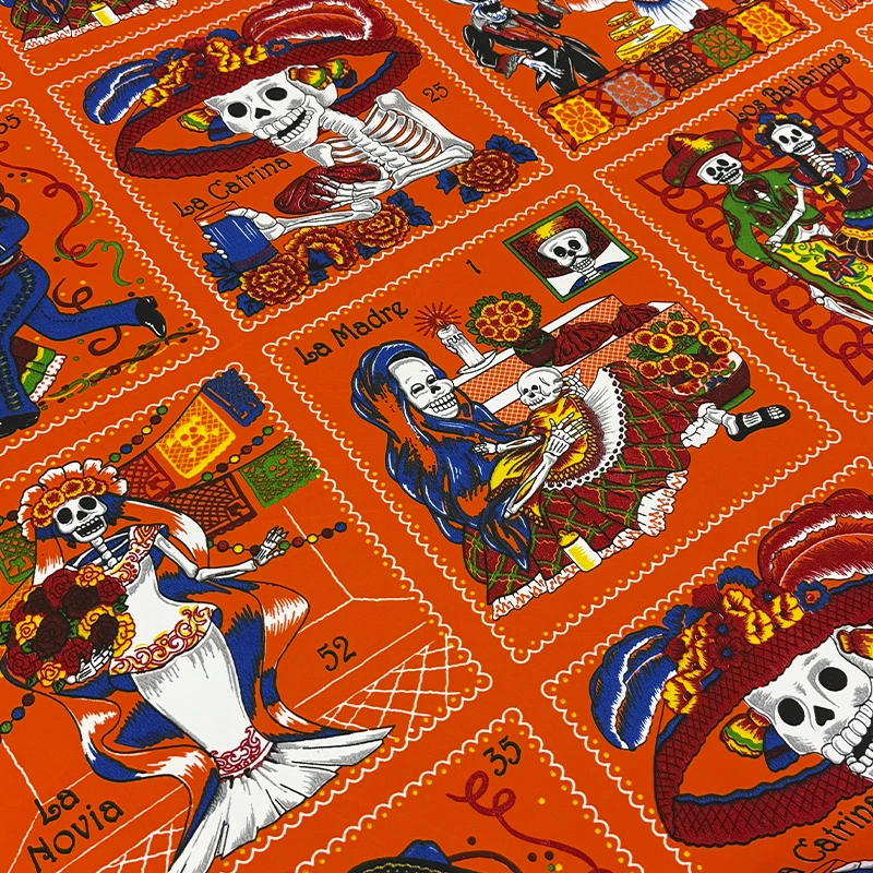mantel-canasta-loteria-de-esqueletos-naranja