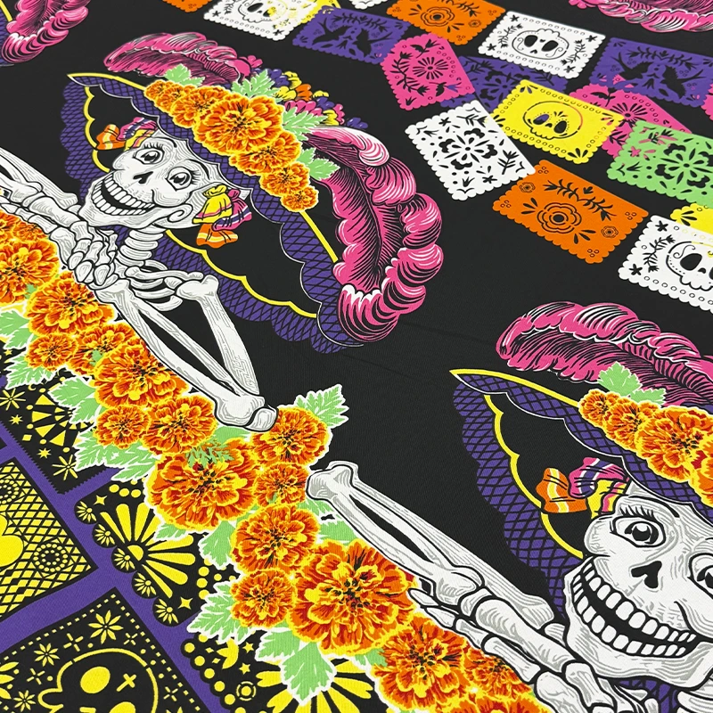 mantel-libra-catrina-y-papel-picado-negro