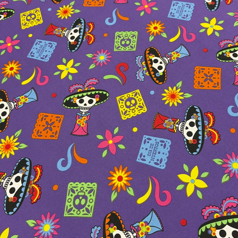 mantel-libra-catrinitas-y-papel-picado-morado