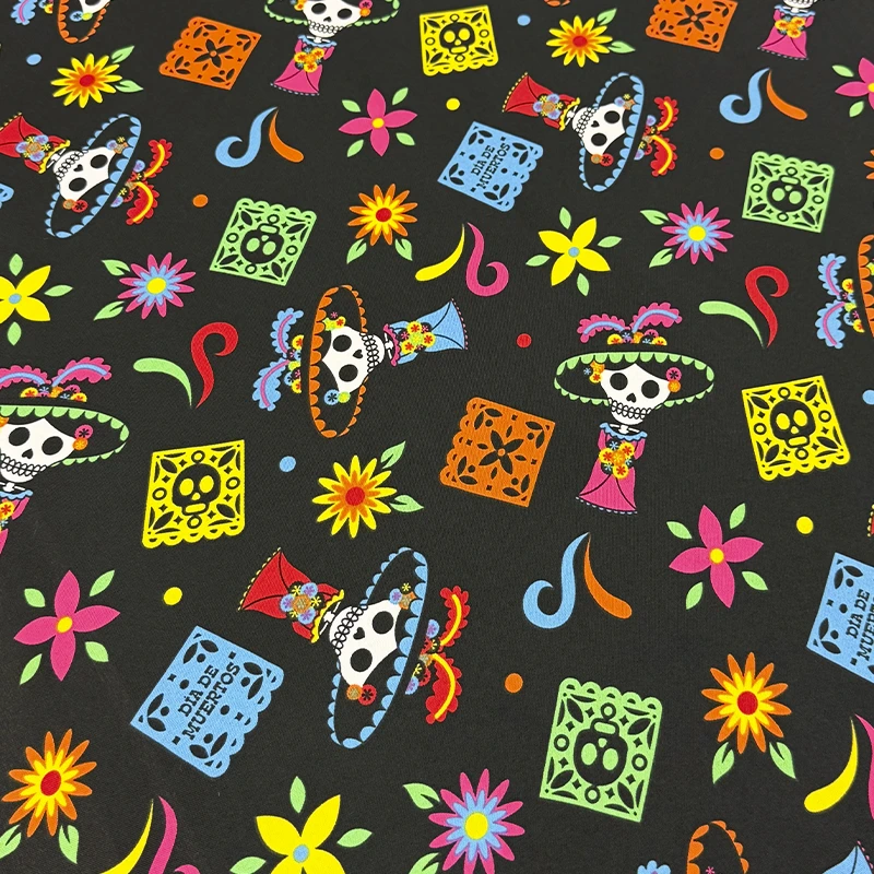 mantel-libra-catrinitas-y-papel-picado-negro